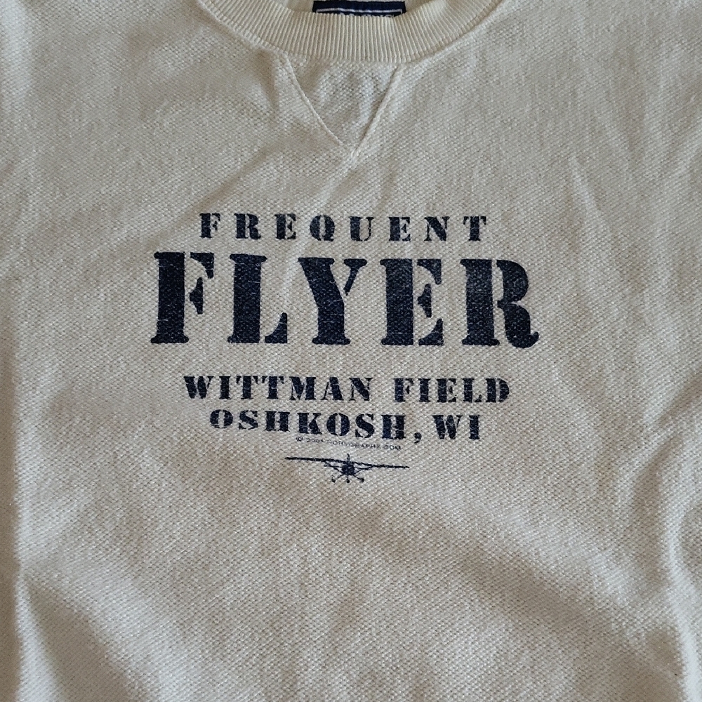 Vintage-2004- Cream Frequent Flyer Sweatshirt From Wittman Field. Oshkosh,Wi.